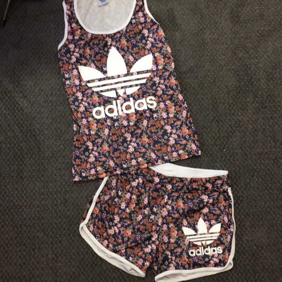 adidas Other - ADIDAS FLORAL SHOrts TANK SET WORKOUT M